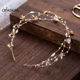 Wedding Flower Headband Women Pearl Bridal Hair Accessories Golden Tiara Jewelry