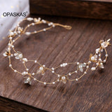 Wedding Flower Headband Women Pearl Bridal Hair Accessories Golden Tiara Jewelry