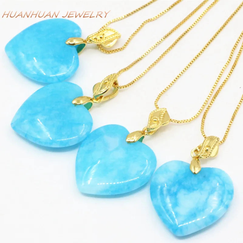 Heart Shape 25mm Chain Pendants Chalcedony Stone Necklace For Women