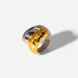 High Polish 18K Plated Stainless Steel Two Punk Crossed Rings