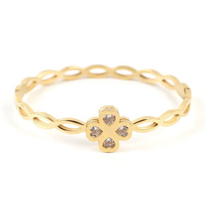 Hollow CZ Crystal Stainless Steel Bangles Lucky Four-leaf Clover Women Bracelet