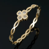 Hollow CZ Crystal Stainless Steel Bangles Lucky Four-leaf Clover Women Bracelet