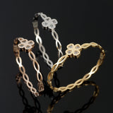 Hollow CZ Crystal Stainless Steel Bangles Lucky Four-leaf Clover Women Bracelet
