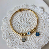 Vintage Evil Eye Stainless Steel Bangle Bracelet with Zircon