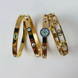 Vintage Evil Eye Stainless Steel Bangle Bracelet with Zircon