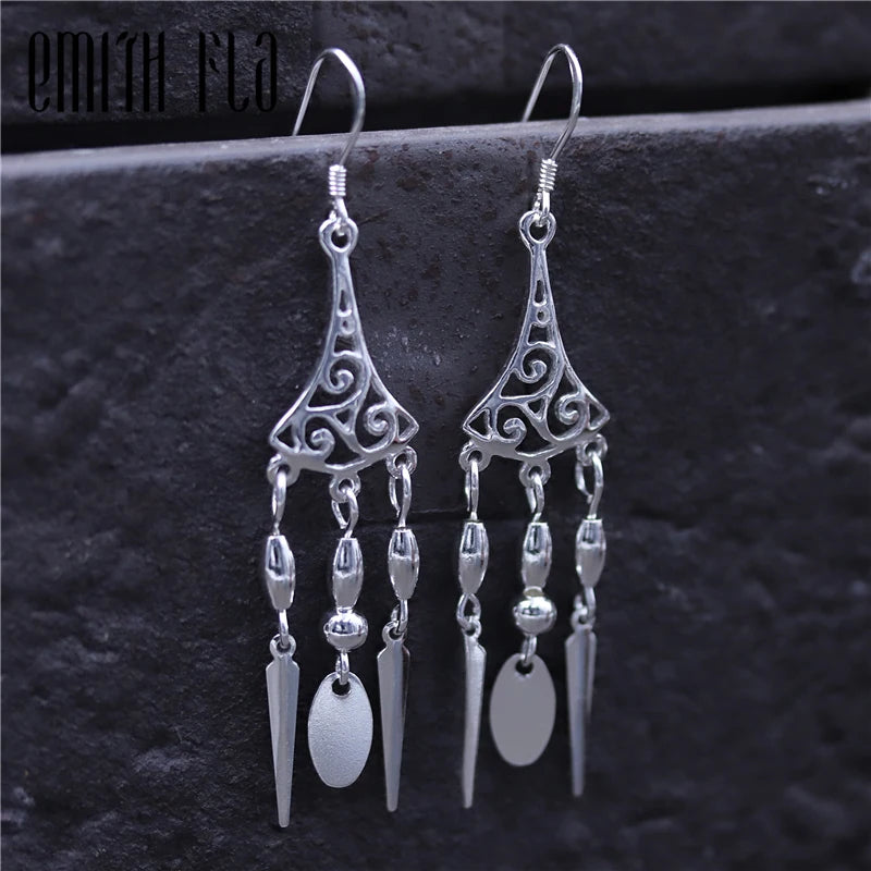 925 Sterling Silver Hollow Long Fringe Earrings For Women