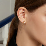 925 Sterling Silver Hoop Earrings with Cubic Zircon Charms 14K Plated