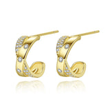 925 Sterling Silver Hoop Earrings with Cubic Zircon Charms 14K Plated