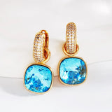 Crystal Hoop Earrings with Square Charm - Girls Birthday Gift