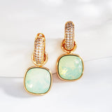 Crystal Hoop Earrings with Square Charm - Girls Birthday Gift