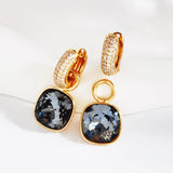 Crystal Hoop Earrings with Square Charm - Girls Birthday Gift