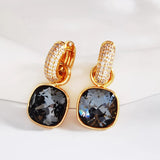 Crystal Hoop Earrings with Square Charm - Girls Birthday Gift