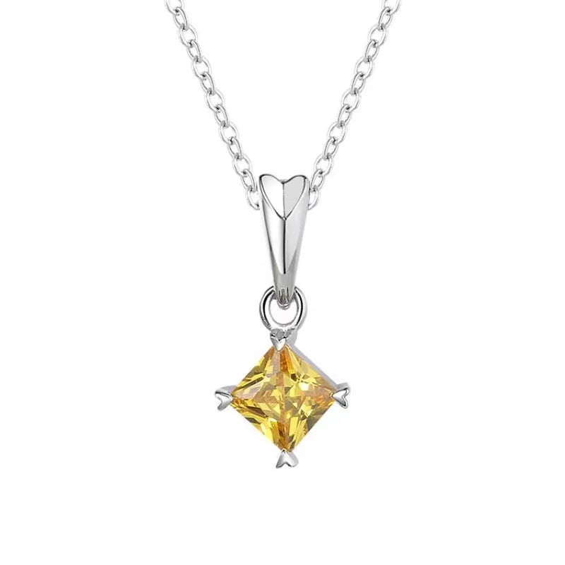 Yellow CZ Pendant Necklace 925 Sterling Silver