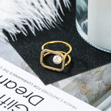 Pearl and Zircon Ring Open Adjustable Finger Ring