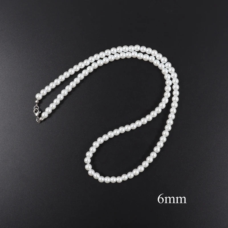 Classic Pearls Necklace Men 6/8/10mm Bead Jewelry Gift