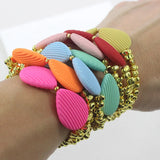 Boho Golden Hematite Bead Chain Bracelet with Colorful Bow Tie