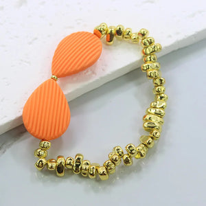 Boho Golden Hematite Bead Chain Bracelet with Colorful Bow Tie