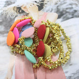 Boho Golden Hematite Bead Chain Bracelet with Colorful Bow Tie