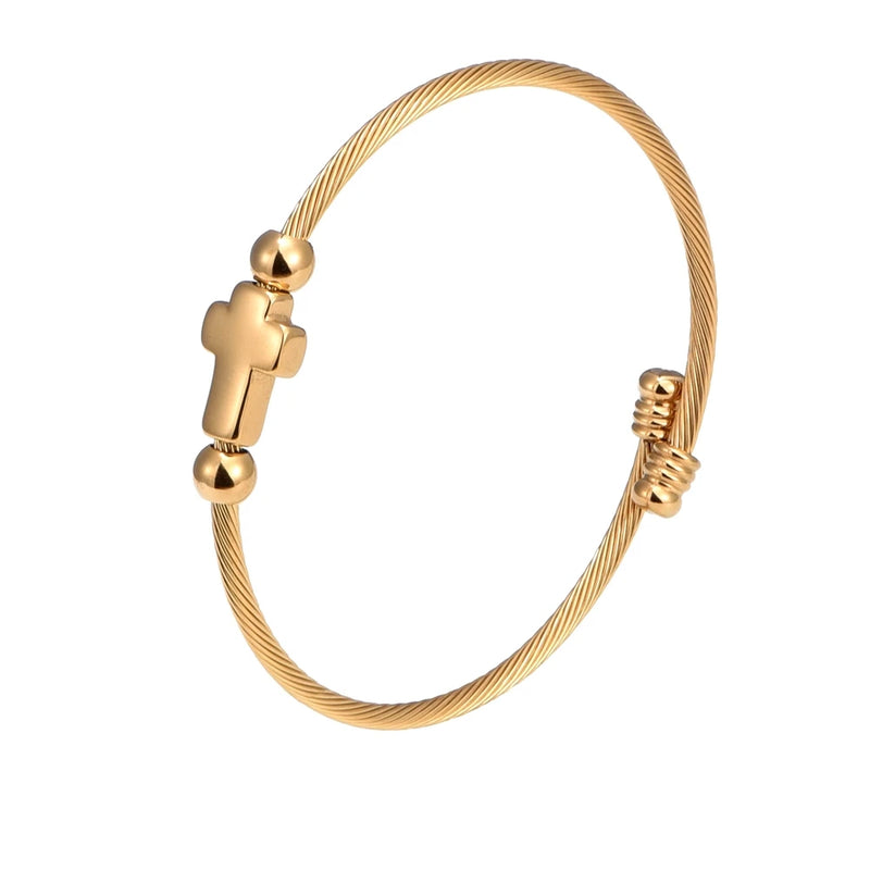 Cross Charm Stainless Steel Hemp Rope Bracelet
