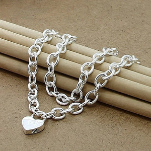925 Silver Heart Lock Open Pendant Necklace Romantic Birthday Party N146