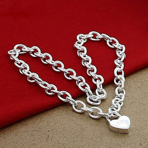 925 Silver Heart Lock Open Pendant Necklace Romantic Birthday Party N146
