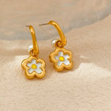 925 Silver Needle Brass Flower Earrings Women Girl Gift