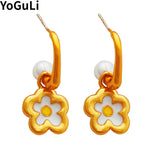 925 Silver Needle Brass Flower Earrings Women Girl Gift