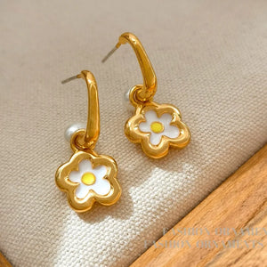 925 Silver Needle Brass Flower Earrings Women Girl Gift