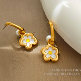 925 Silver Needle Brass Flower Earrings Women Girl Gift