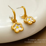 925 Silver Needle Brass Flower Earrings Women Girl Gift