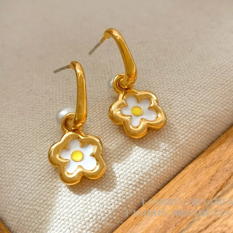 925 Silver Needle Brass Flower Earrings Women Girl Gift