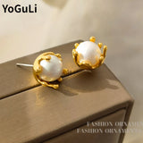 925 Silver Needle Simulated Pearl Earrings for Women
