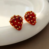 925 Silver Strawberry Earrings High Copper Resin Studs