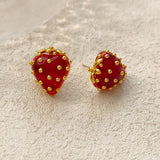 925 Silver Strawberry Earrings High Copper Resin Studs