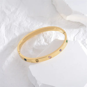 18k Silver Bangle Women Gift Colorful Zircon Stainless Steel Bracelet