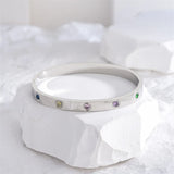 18k Silver Bangle Women Gift Colorful Zircon Stainless Steel Bracelet