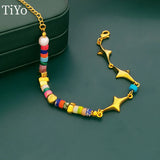 Colorful Beads Bracelet High Copper Metal Star Charm Bracelet Women Girl Gift