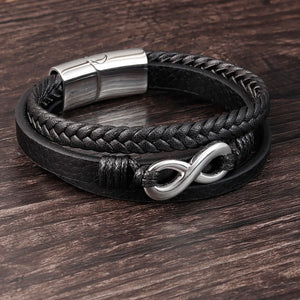 Men's Leather Bracelet Stainless Steel Multilayer Chain