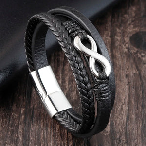 Men's Leather Bracelet Stainless Steel Multilayer Chain