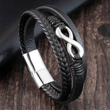 Men's Leather Bracelet Stainless Steel Multilayer Chain