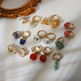 Natural Stone Beads Hoop Earrings For Women