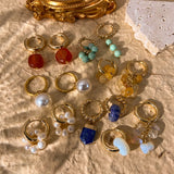Natural Stone Beads Hoop Earrings For Women