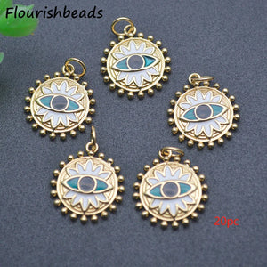 18k Plated Evil Eye Flower Charms Pendants for Earring Necklace Making 20pc