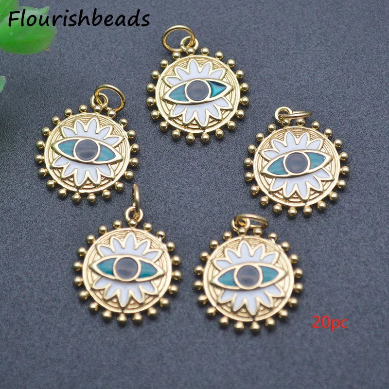 18k Plated Evil Eye Flower Charms Pendants for Earring Necklace Making 20pc