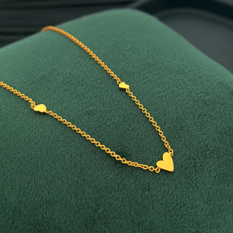Copper Metal Thin Chain Necklace Small Heart Necklace Lady Gift