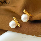 Pearl Stud Earrings 925 Silver Needle for Women