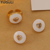 Sweet Pink Jewelry Set: Heart Earrings & Adjustable Rings for Women