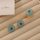 Sweet Pink Jewelry Set: Heart Earrings & Adjustable Rings for Women