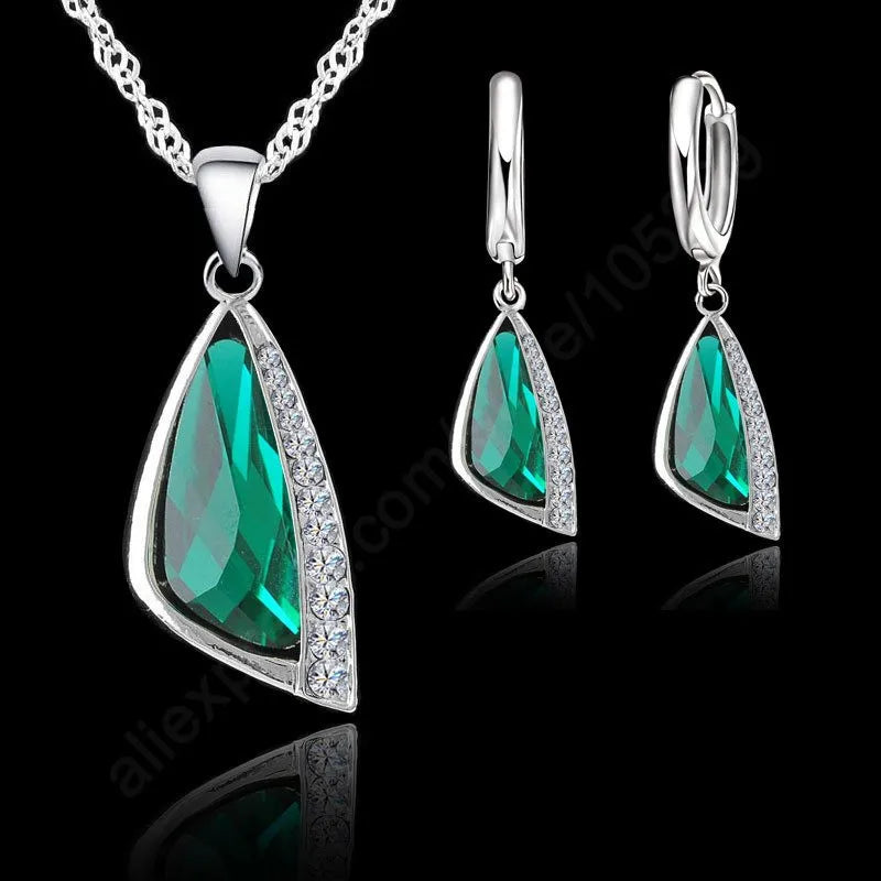 925 Silver CZ Jewelry Set Necklace Earrings Fast
