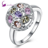 Silver Ring Pink Purple Yellow Champagne Stone AR2118